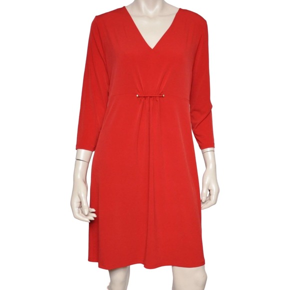 Michael Kors Matte Jersey V-Neck 3/4 Sleeve Shift Dress Red 8/10/14 $130 - Picture 1 of 5